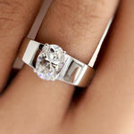 Load image into Gallery viewer, Oval Moissanite Ring, Thick Bank Engagement Ring, Oval Moissanite, Sterling Silver, Bold Modern Engagement Ring