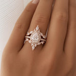 Load image into Gallery viewer, 1.00ct Pear Halo Ring Set, 3 Ring Set, Art Deco Pear Marquise Bands, Teardrop Engagement Ring Set, Wedding Set Sterling Silver with Vermeil