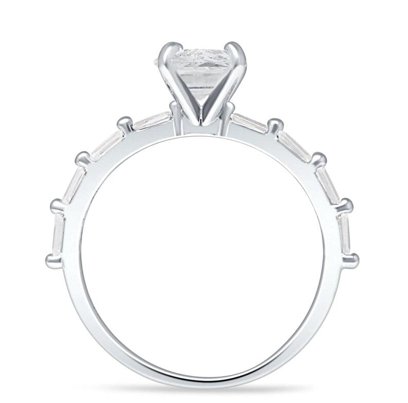 1.75ct Emerald Cut Engagement Ring, Emerald Cut Baguette Band Ring, Emerald Cut CZ Baguette Ring Sterling Silver with Vermeil