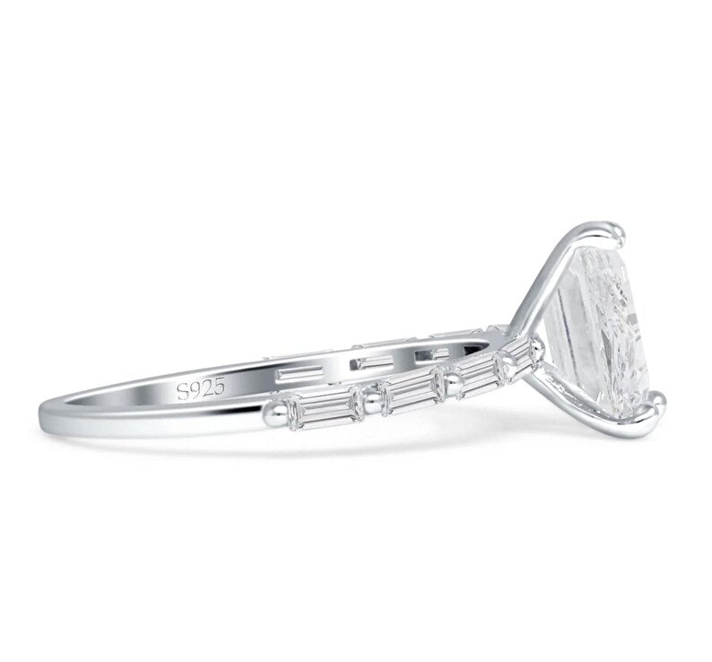 1.75ct Emerald Cut Engagement Ring, Emerald Cut Baguette Band Ring, Emerald Cut CZ Baguette Ring Sterling Silver with Vermeil