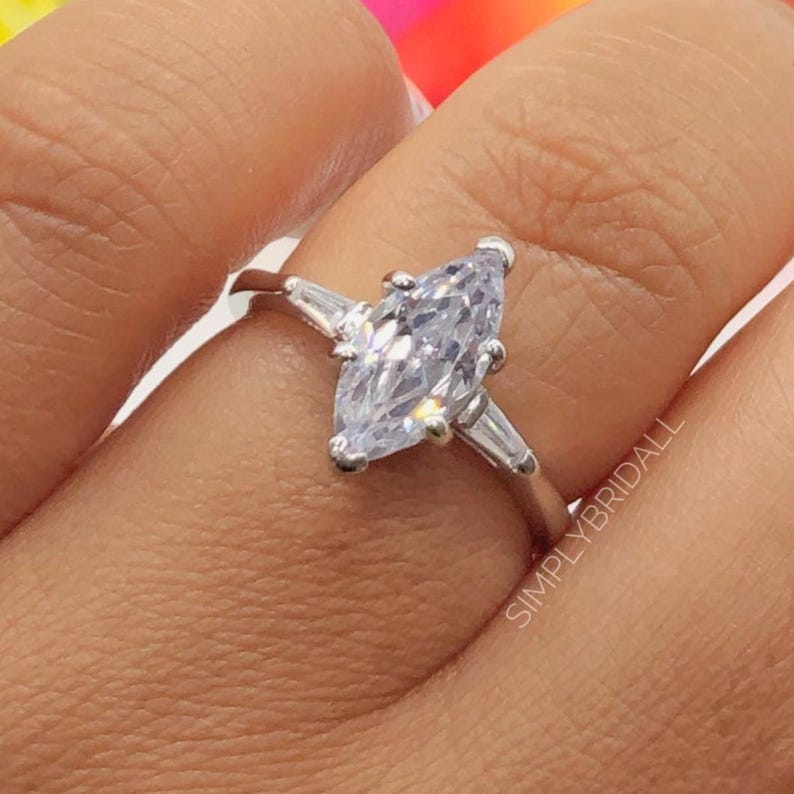 2.00ct Marquise Solitaire Engagement Ring Sterling Silver Marquise Ring Simple Marquise Minimalist Wedding Ring Promise Ring