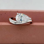 Load image into Gallery viewer, 3.00ct Pear Moissanite Engagement Ring, Sideways Pear Moissanite, Statement Ring, Bridal, Pinky Ring, Sterling Silver with Vermeil 14k