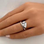 Load image into Gallery viewer, 3.00ct Pear Moissanite Engagement Ring, Sideways Pear Moissanite, Statement Ring, Bridal, Pinky Ring, Sterling Silver with Vermeil 14k