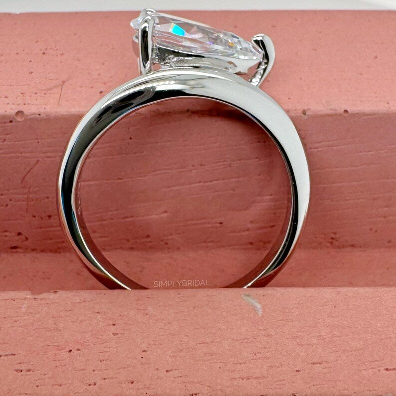 3.00ct Pear Moissanite Engagement Ring, Sideways Pear Moissanite, Statement Ring, Bridal, Pinky Ring, Sterling Silver with Vermeil 14k