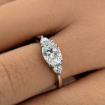 Load image into Gallery viewer, Oval Moissanite Ring, 3 Stone Oval Moissanite Ring, Sideways Oval Ring, Bridal Ring, Proposal Ring, Statement Ring, Sterling Silver, 14k