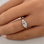 Load image into Gallery viewer, Oval Moissanite Ring, 3 Stone Oval Moissanite Ring, Sideways Oval Ring, Bridal Ring, Proposal Ring, Statement Ring, Sterling Silver, 14k
