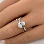 Load image into Gallery viewer, Pear Moissanite Engagement Ring, Hidden Halo, Teardrop Solitaire Ring, Moissanite Bridal Ring, Proposal Ring, Pear Moissanite Ring 1.25ct