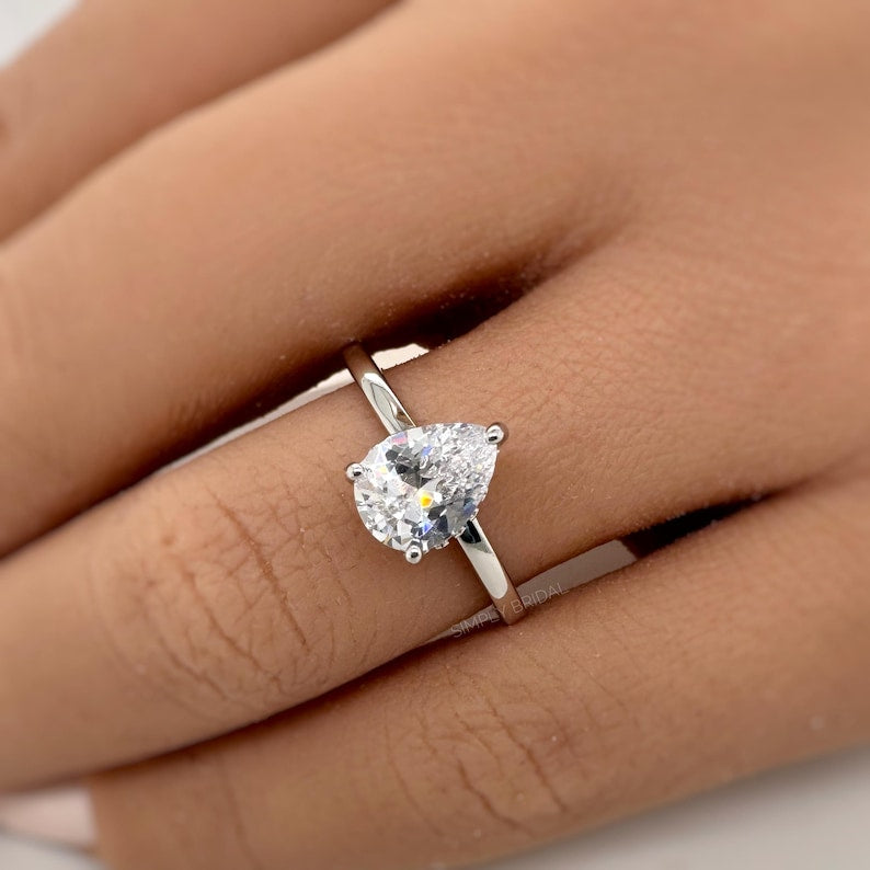 Pear Moissanite Engagement Ring, Hidden Halo, Teardrop Solitaire Ring, Moissanite Bridal Ring, Proposal Ring, Pear Moissanite Ring 1.25ct
