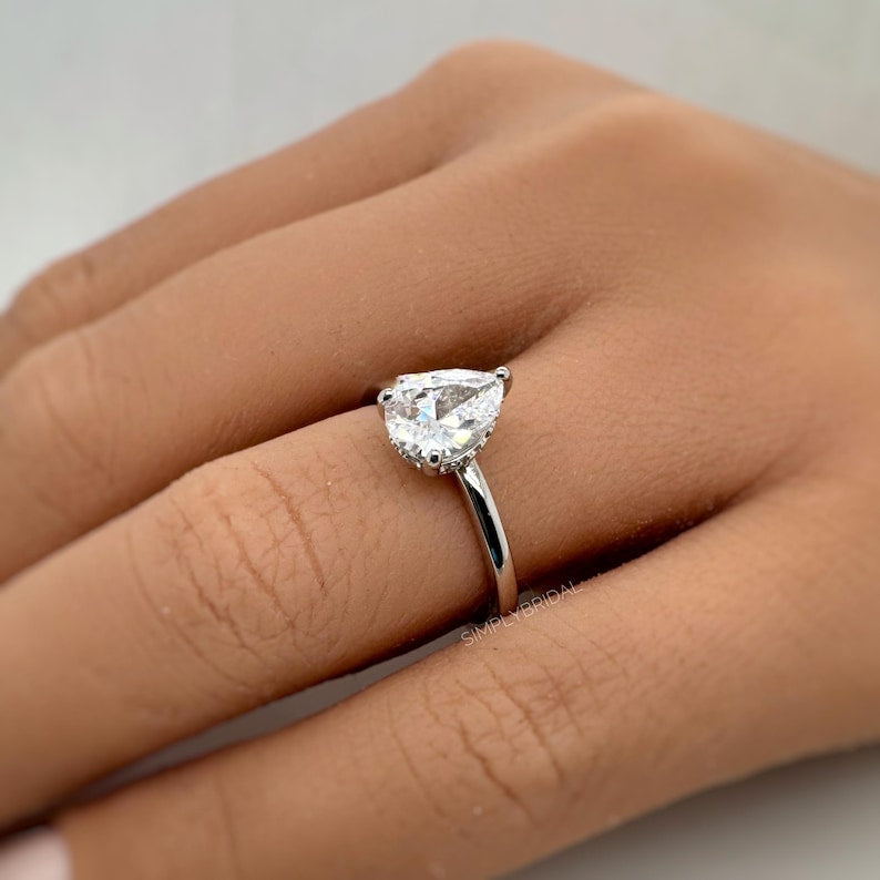 Pear Moissanite Engagement Ring, Hidden Halo, Teardrop Solitaire Ring, Moissanite Bridal Ring, Proposal Ring, Pear Moissanite Ring 1.25ct