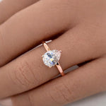 Load image into Gallery viewer, Pear Moissanite Engagement Ring, Hidden Halo, Teardrop Solitaire Ring, Moissanite Bridal Ring, Proposal Ring, Pear Moissanite Ring 1.25ct