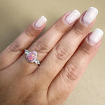 Load image into Gallery viewer, Pink Fire Opal Halo Ring, Art Deco Engagement Ring Opal Wedding Ring Pear Opal Diamond Ring Pear Opal Halo Engagement Promise