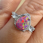Load image into Gallery viewer, Pink Fire Opal Halo Ring, Art Deco Engagement Ring Opal Wedding Ring Pear Opal Diamond Ring Pear Opal Halo Engagement Promise