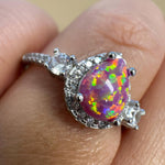 Load image into Gallery viewer, Pink Fire Opal Halo Ring, Art Deco Engagement Ring Opal Wedding Ring Pear Opal Diamond Ring Pear Opal Halo Engagement Promise