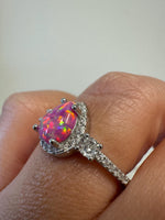 Load image into Gallery viewer, Pink Fire Opal Halo Ring, Art Deco Engagement Ring Opal Wedding Ring Pear Opal Diamond Ring Pear Opal Halo Engagement Promise