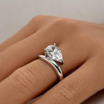 Load image into Gallery viewer, 3.00ct Pear Moissanite Engagement Ring, Sideways Pear Moissanite, Statement Ring, Bridal, Pinky Ring, Sterling Silver with Vermeil 14k