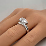 Load image into Gallery viewer, 3.00ct Pear Moissanite Engagement Ring, Sideways Pear Moissanite, Statement Ring, Bridal, Pinky Ring, Sterling Silver with Vermeil 14k