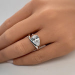 Load image into Gallery viewer, 3.00ct Pear Moissanite Engagement Ring, Sideways Pear Moissanite, Statement Ring, Bridal, Pinky Ring, Sterling Silver with Vermeil 14k