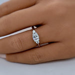Load image into Gallery viewer, Oval Moissanite Ring, 3 Stone Oval Moissanite Ring, Sideways Oval Ring, Bridal Ring, Proposal Ring, Statement Ring, Sterling Silver, 14k