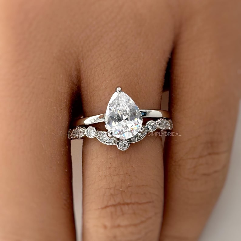 Pear Moissanite Engagement Ring, Hidden Halo, Teardrop Solitaire Ring, Moissanite Bridal Ring, Proposal Ring, Pear Moissanite Ring 1.25ct