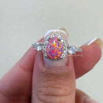 Load image into Gallery viewer, Pink Fire Opal Halo Ring, Art Deco Engagement Ring Opal Wedding Ring Pear Opal Diamond Ring Pear Opal Halo Engagement Promise