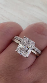 Load and play video in Gallery viewer, 2.50ct Radiant Cut Moissanite Engagement Ring Set, Radiant Solitaire Ring Set, Moissanite, Wedding Set, Sterling Silver with Vermeil