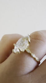 Load and play video in Gallery viewer, 2.00ct Marquise Moissanite Engagement Ring, Art Deco Band, Dainty Marquise Bridal Ring, Sterling Silver with Vermeil