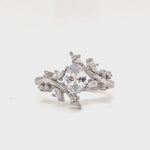 Load and play video in Gallery viewer, 1.00ct Oval Moissanite Leaf Ring, Art Deco Ring, Leaf, Oval Moissanite Engagement Ring, Engagement Ring, Marquise Leaf Engagement Ring