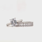 Load and play video in Gallery viewer, 1.75ct Emerald Cut Engagement Ring Set, Baguette Band, Simulated Diamonds, Emerald Cut Set, Sterling Silver with Vermeil, Minimalist Set