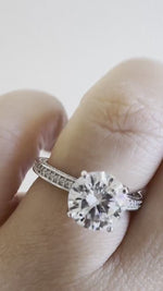 Load and play video in Gallery viewer, 2.00ct Round Moissanite Engagement Ring, 4 Prong Genuine Moissanite, Hidden Halo, Bridal Ring, Proposal Ring, Sterling Silver with Vermeil