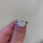 Load and play video in Gallery viewer, Cushion Cut Engagement Ring, Art Deco Cushion Ring, Split Shank, Simulated Cushion Diamond Ring, Sterling Silver