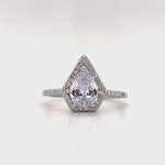 Load and play video in Gallery viewer, Kite Diamond Engagement Ring, Triangle Halo Engagement Ring, Pear Diamond Halo Ring, Kite Statement Ring, Coffin Unique Engagement Ring