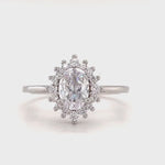 Load and play video in Gallery viewer, 1.00ct Oval Moissanite Ring, Dainty Art Deco Ring, Minimalist Dainty Flower Ring, Art Deco, Oval Moissanite Engagement Ring, Bridal Ring