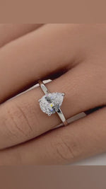 Load and play video in Gallery viewer, Pear Moissanite Engagement Ring, Hidden Halo, Teardrop Solitaire Ring, Moissanite Bridal Ring, Proposal Ring, Pear Moissanite Ring 1.25ct