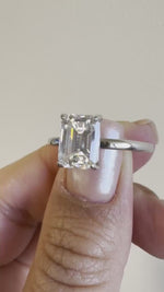 Load and play video in Gallery viewer, 2.00ct Emerald Cut Diamond Engagement Ring, Emerald Cut Solitaire Ring, Genuine Lab Diamond IGI Certified, 14k Gold, Diamond Emerald Cut