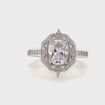 Load and play video in Gallery viewer, Radiant Cut Art Deco Engagement Ring, Unique Vintage Art Nouveau Engagement Ring, Radiant Cut Art Deco Halo Ring