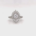 Load and play video in Gallery viewer, Pear Art Deco Cluster Engagement Ring, Pear Baguette Cluster, Wedding Ring, Simulated Diamonds, Bridal Ring Art Deco