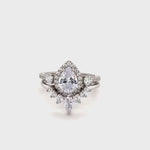 Load and play video in Gallery viewer, Teardrop Art Deco Engagement Ring Set, Diamond Bridal Set, Art Deco Fitted Ring Set, Sterling Silver, Bridal Ring Set Simulate Diamonds