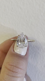 Load and play video in Gallery viewer, 3.00ct Pear Lab Grown Diamond Engagement Ring, IGI Certified Diamond, 14k Solid Gold, Teardrop Diamond Solitaire Bridal Engagement Ring