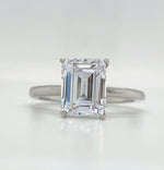 Load and play video in Gallery viewer, 2.50ct Emerald Cut Moissanite Engagement Ring, Emerald Cut Solitaire Ring, Moissanite, Sterling Silver, Gold, Rose Gold Vermeil