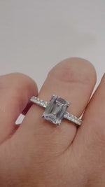 Load and play video in Gallery viewer, 2.00ct Emerald Cut Moissanite Engagement Ring, Emerald Cut Cathedral Setting Ring, Sterling Silver with Vermeil