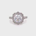 Load and play video in Gallery viewer, Art Deco Cushion Engagement Ring, Cushion Cut Diamond, Antique Ring, Wedding Ring, Art Deco Halo Proposal Ring