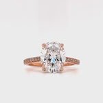 Load and play video in Gallery viewer, 2.50ct Oval Moissanite Engagement Ring, Oval Engagement Ring, Proposal Ring, Bridal Ring, Moissanite with Certificate, Hidden Halo
