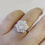 Load and play video in Gallery viewer, Art Deco Engagement Ring, Snowflake Cluster Engagement Ring, Wedding Ring Simulated Diamond Flower engagement Ring, Snowflake Ring