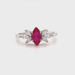 Load and play video in Gallery viewer, Ruby Marquise Art Deco Flower Engagement Ring, Dainty Ruby Marquise Ring, Art Deco Minimalist Wedding Ring, Promise Ring