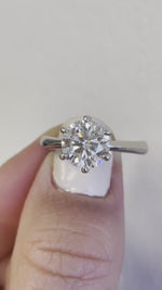 Load and play video in Gallery viewer, 1.00ct Round Moissanite Solitaire Ring, 6 Prong Moissanite Engagement Ring, Bridal Ring, Proposal Ring, Sterling Silver with Vermeil
