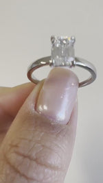 Load and play video in Gallery viewer, 1.00ct Emerald Cut Moissanite Engagement Ring, Emerald Cut Solitaire Ring, Genuine Moissanite GRA Certified, Sterling Silver with Vermeil