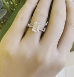 Load and play video in Gallery viewer, 2.50ct Emerald Cut Moissanite Engagement Ring, Emerald Cut Solitaire Ring, Moissanite, Sterling Silver, Gold, Rose Gold Vermeil