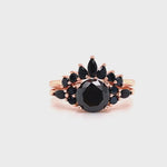 Load and play video in Gallery viewer, Art Deco Black Wedding Ring Set, Black Diamond Simulate, Vintage Set