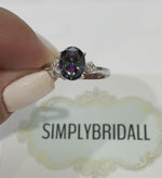 Load and play video in Gallery viewer, 1.00ct Oval Mystic Topaz Engagement Ring / Oval Rainbow Topaz / Sterling Silver / Proposal Ring Wedding Ring