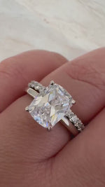 Load and play video in Gallery viewer, 2.50 Elongated Cushion Cut Moissanite Engagement Ring Set, Solitaire Long Cushion Cut Moissanite Ring Set, Sterling Silver with Vermeil